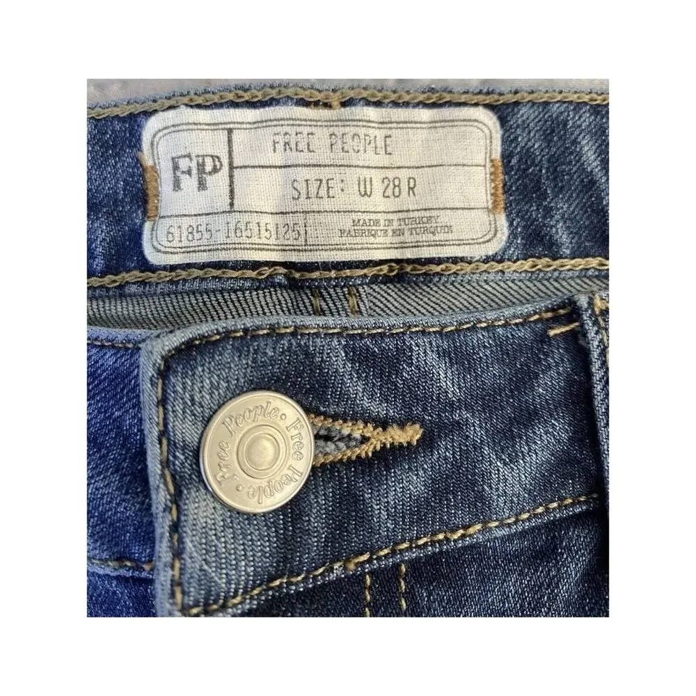 Free People Cropped Kick Flare Jeans Raw Hem Side Slit Stretch Denim W28